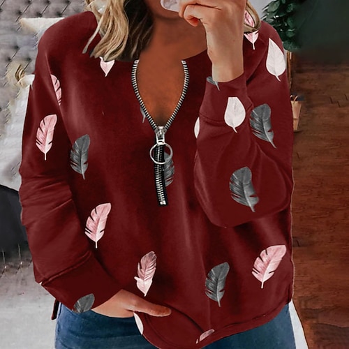 

Women's Plus Size Tops Blouse Pullover Sweatshirt Graphic Zipper Long Sleeve V Neck Streetwear Hoodie Daily Holiday Cotton Blend Spring Fall White Black