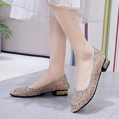 

Women's Flats Daily Clear Shoes Summer Low Heel Round Toe Casual Mesh Loafer Solid Colored Silver Gold