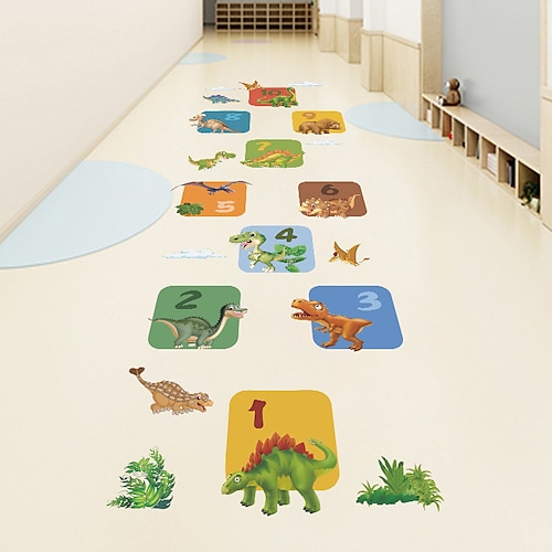 

34X70cm Wall Stickers Self-adhesive Cartoon Dinosaur Hopscotch Children's Room Kindergarten Hopscotch Floor Stickers Decorative