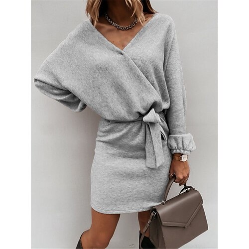 

Femme manche longue Hiver Automne Lacet Couleur monochrome Col V Noir Gris clair S M L XL XXL 3XL