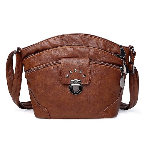 

Ladies PU Leather Crossbody Bag Lightweight Soft Shoulder Bag Women Zipped Handbag Black Coffee Brown