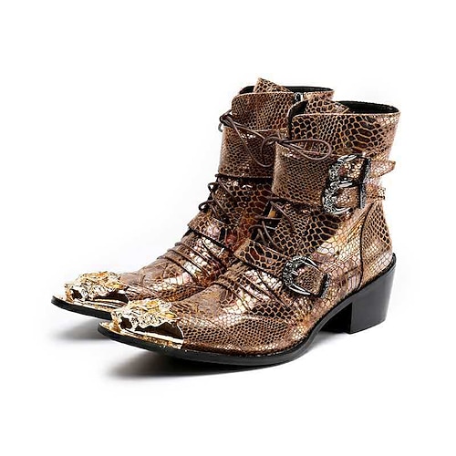 

Men's Boots Retro Fashion Boots Bootie Vintage Business British Wedding Party & Evening Leather Booties / Ankle Boots Gold Color Block Winter Spring