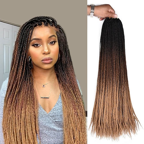 

Long Box Braids Crochet Synthetic Braiding Hair Extensions Ombre Brown Hand made Synthetic Crochet Braided Hair For Black White Women Girls 6Packs Sale 22inch 6packs