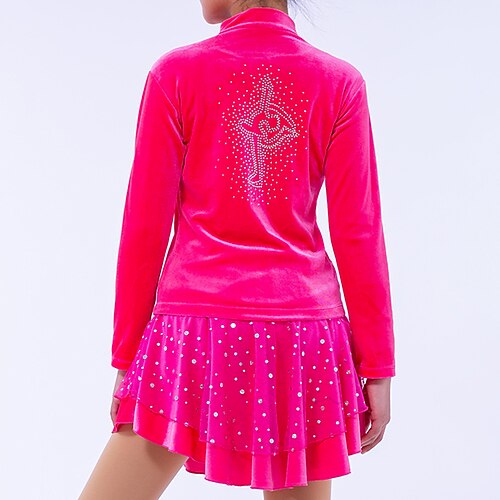 

Figure Skating Fleece Jacket Figure Skating Dress Women's Girls' Ice Skating Skirt Jacket Outfits Black Fuchsia Blue Fleece Spandex High Elasticity Practice Professional Competition Skating Wear