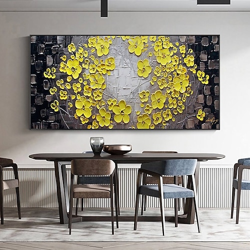 

Handmade Oil Painting Canvas Wall Art Decoration Palette Knife Painting Yellow flowers for Home Decor Rolled Frameless Unstretched Painting