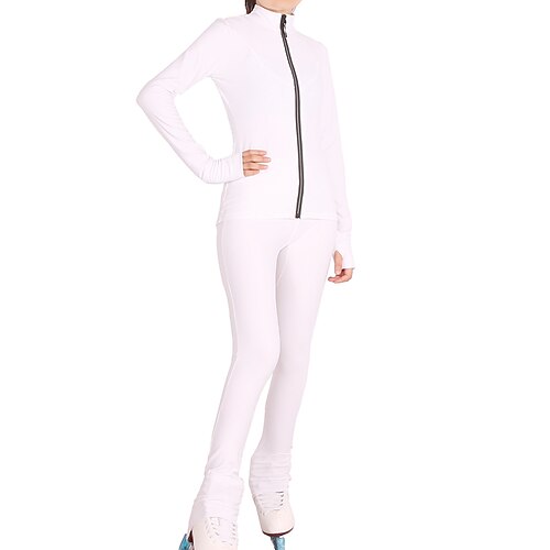 

Figure Skating Jacket with Pants Women's Girls' Ice Skating Pants / Trousers Leggings Outfits White Thumbhole Fleece Spandex High Elasticity Professional Competition Skating Wear Thermal Warm Handmade