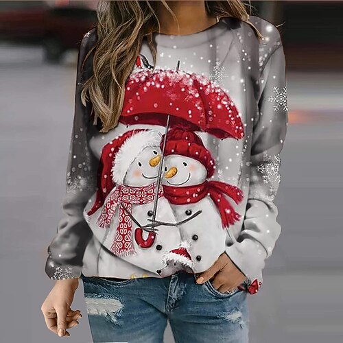 

Women's Sweatshirt Pullover Snowman Print Casual Sports 3D Print Active Streetwear Hoodies Sweatshirts Blue Purple Red