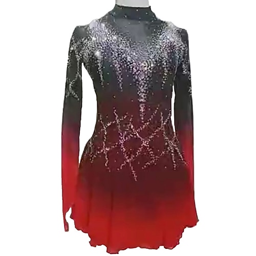 

Figure Skating Dress Women's Girls' Ice Skating Dress Outfits Red Mesh Spandex High Elasticity Training Competition Skating Wear Handmade Crystal / Rhinestone Long Sleeve Ice Skating Figure Skating