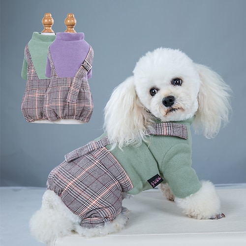 

Suspenders Autumn Winter Cotton-padded Clothes Teddy Clothes Fashion Checked Four-legged Pet Clothes