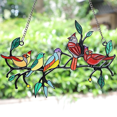 

Birds Window Art Double Sided Multicolor Style Birds Hand-Painted Colors Alloy Hangings, Bird Series Alloy Decorations, Glass Window Decorations,Gifts for Bird Lover and Alloy Material