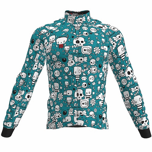 

21Grams Men's Cycling Jersey Long Sleeve Bike Top with 3 Rear Pockets Mountain Bike MTB Road Bike Cycling Breathable Quick Dry Moisture Wicking Reflective Strips Green Purple Yellow Skull Polyester