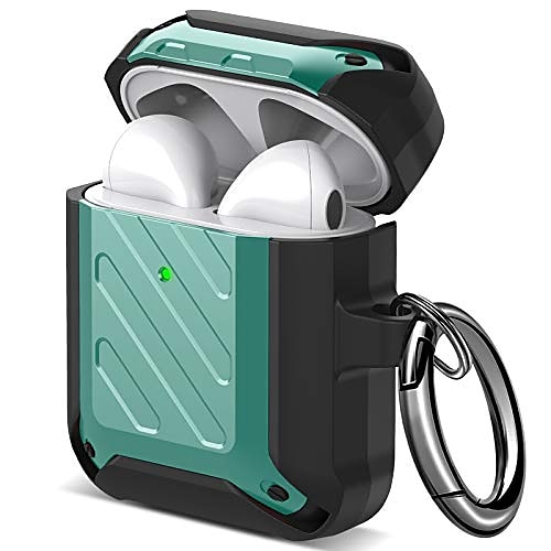 

Airpods Case Cover with Keychain TPU Dustproof Shockproof Armor Case for Apple Airpods 2 Airpod Case Full-Body Rugged Protective Case Wireless Charging Case (Midnight Green)
