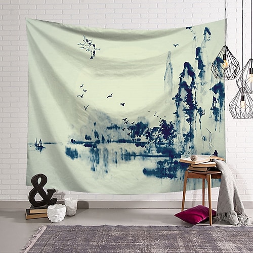 

Chinese Style Wall Tapestry Art Decor Blanket Curtain Hanging Home Bedroom Living Room Decoration Polyester Mountain Crane