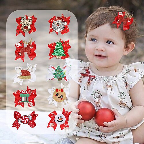 

10pcs Women's Girls' Hair Ties Christmas Hair Clips Cute Bowknot Alligator Hair Pins Christmas Hair Bows Santa Elk Xmas Tree Barretets Gift Set