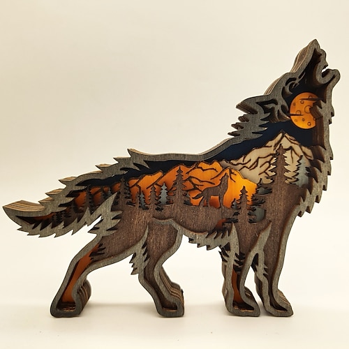 

Wooden Animal Wolf Statue Creativity Wolf Totem Office Home Decorate Crafts Christmas Gift North Forest Elk Brown Bear Ornaments