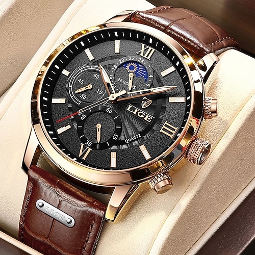 

LIGE Montres à quartz pour Hommes Analogique Quartz Style moderne Imperméable Chronographe Cuir PU Cuir / Un ans