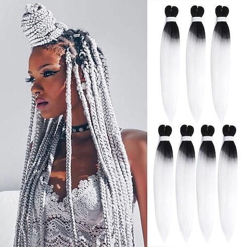 

Pre Stretched Braiding Hair Ombre White 24 Inch Yaki Texture Easy Crochet Braids 7 Packs Synthetic Hair Extension for Braids Professional Braiding Hair for Twist Hair 24nch 7packs