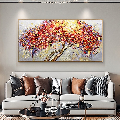 

Oil Painting Handmade Hand Painted Wall Art Abstract Plant Floral Red-Orange Tree Home Decoration Decor Stretched Frame Ready to Hang