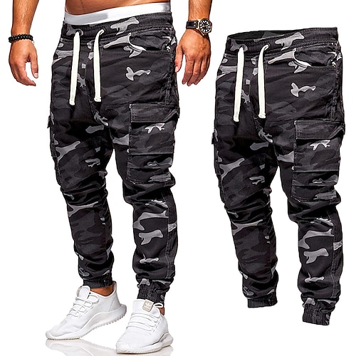 

Men's Active Cargo Pants Casual Camouflage Sweatpants Sporty Jogger Pants Trousers With Multiple Pockets Drawstring Elastic Waist Dailywear Sports Outdoor Mid Waist Black 3XL / Elasticity