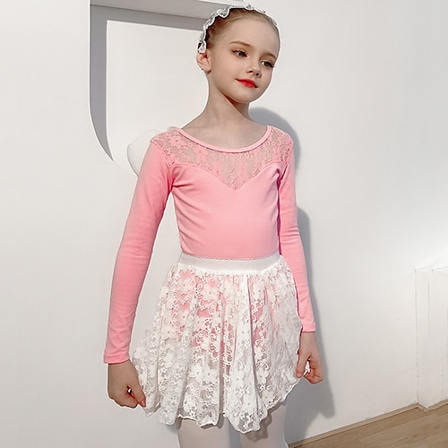 

Kids' Dancewear Ballet Skirts Lace Solid Splicing Girls' Training Performance Long Sleeve High Cotton Blend Lace