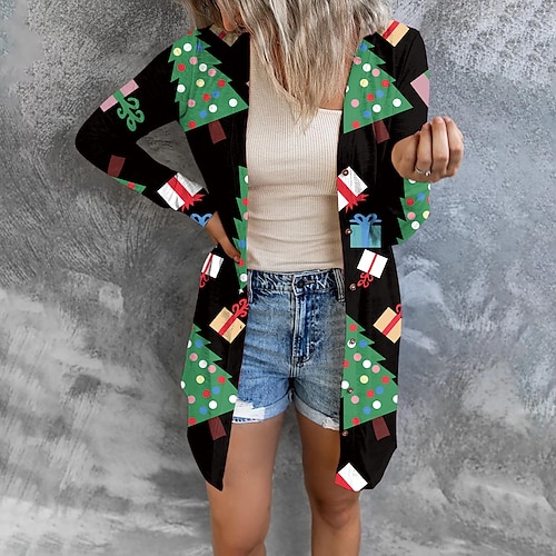 

Women's Blouse Shirt Shrugs Green Blue Light Green Snowman Christmas Tree Print Long Sleeve Christmas Weekend Streetwear Casual V Neck Long S / 3D Print