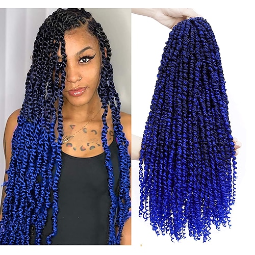 

24inch Ombre Blue Pre-Twisted Passion Twist Hair 2Packs Pre-Looped Crochet Braids 15Strands/Pack Blue Passion Twist Crochet Hair Extensions For Black Women 24inch 2packs 15 Roots/pack