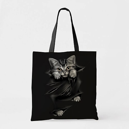 

Unisex 3D Print Tote 3D Tote Bag Oxford Cloth Print Cat Daily Going out Black