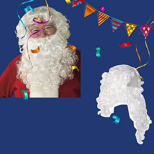 

Cosplay Costume Wig Santa Claus Santa Claus Curly With Bangs Machine Made Wig Medium Length Santa's wig (head cover beard) Santa wig hat glasses Synthetic Hair Men's Cute Creative Funny Silver