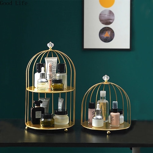 

Iron Art Nordic Style Bird Cage Rack Lipstick Perfume Cosmetic Skin Care Product Storage Rack Finishing Table Rack