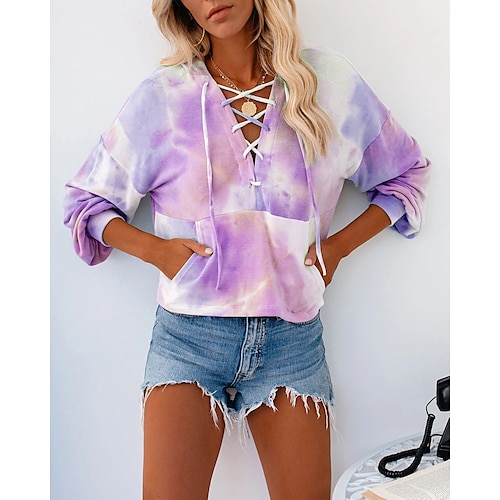 

Women's Pullover Hoodie Sweatshirt Tie Dye Lace up Front Pocket Print Daily Sports 3D Print Active Streetwear Hoodies Sweatshirts Purple Red