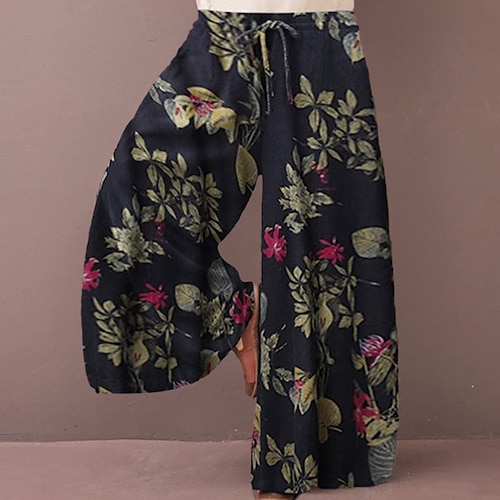 

Women's Plus Size Wide Leg Chinos Drawstring Print Floral Casual Daily Date Natural Full Length Fall Spring Yellow Dark Blue Red L XL XXL 3XL 4XL