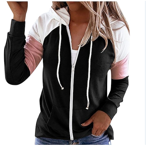 

Women's Pullover Quarter Zipper Hoodie Casual Print Black Gray Khaki Color Block Daily Hooded Long Sleeve S M L XL XXL