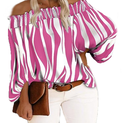 

Women's Plus Size Tops Blouse Shirt Striped Backless Ruched Long Sleeve Off Shoulder Streetwear Preppy Daily Weekend Cotton Fall Winter Green Black