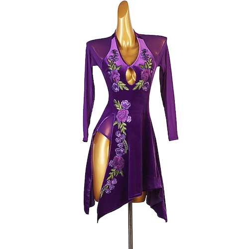 

Latin Dance Dress Printing Women's Performance Long Sleeve Spandex