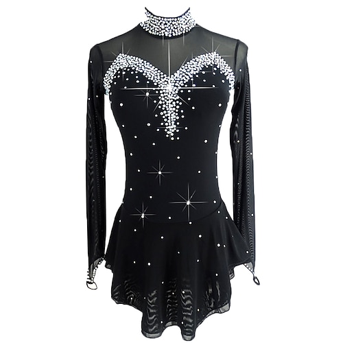 

Figure Skating Dress Women's Girls' Ice Skating Dress Outfits Black Open Back Mesh Spandex Stretchy Practice Professional Competition Skating Wear Handmade Classic Crystal / Rhinestone Ice Skating