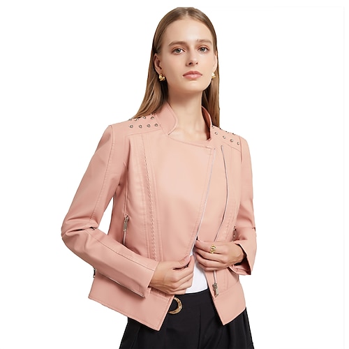 

Veste Veste en similicuir Femme Plein Air du quotidien Saint Valentin Sportif Casual Rivet Normal Manteau Noir Violet Rose Claire Automne fermeture Éclair Col rabattu Standard XS S M L XL XXL
