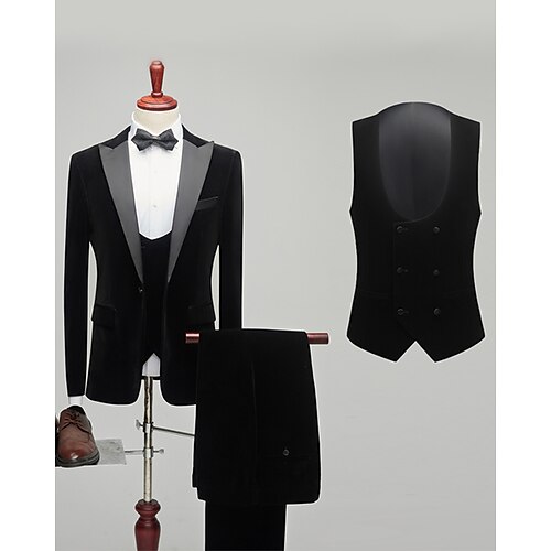 

Burgundy Blue Black Men's Party / Evening Tuxedos 3 Piece Peak Solid Color Tailored Fit Single Breasted One-button 2022