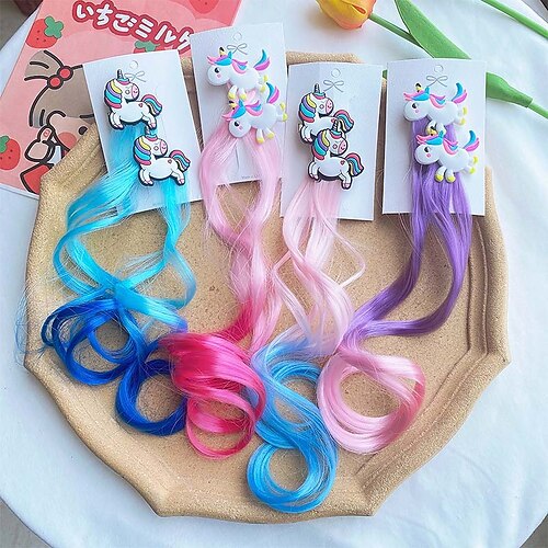 

Colored Hair Extensions for Girls Hair Tinsel Kit 32cm Children's Cartoon Unicorn Wig Hair Accessories Little Girls Color Braided Hair Headdress Baby Holiday Party Pony Hairpin