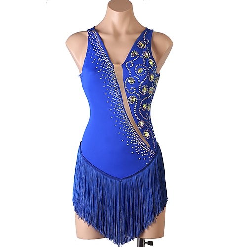 

Figure Skating Dress Tassel Crystals / Rhinestones Women's Girls' Training Performance Sleeveless High Mesh Spandex