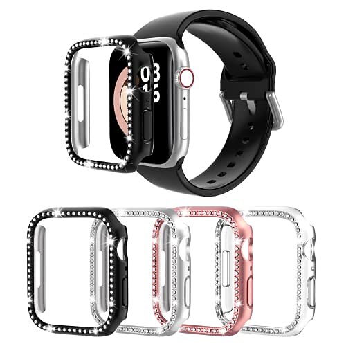 

[4 pack]Case Compatible for Apple Watch series 7 41mm, [NO SCREEN PROTECTOR] Bling Crystal Diamond Full Cover Screen Bumper Case for iWatch series 7 Women Girls