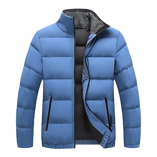 

Men's Puffer Jacket Winter Jacket Quilted Jacket Winter Coat Warm Breathable Outdoor Street Daily Plain Outerwear Clothing Apparel Sporty Casual Black Blue Wine