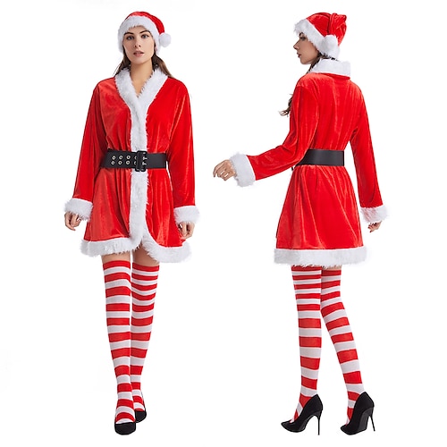 

Santa Claus Mrs.Claus Christmas Dress Sexy Costumes Christmas Pajamas Women's Costume Party Cosplay Costume Christmas Christmas Carnival Masquerade Adults' Party Christmas Vacation Velvet Coat Belt