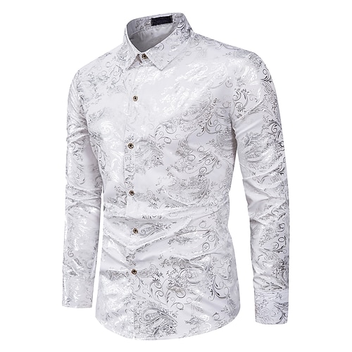 

Hombre Camisa camisa de baile Camisas de esmoquin Plata Negro Rojo Manga Larga Floral Cuello Vuelto Verano Fiesta de Boda Vacaciones Ropa Pavón