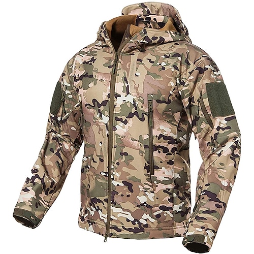 

Men's Hoodie Jacket Softshell Jacket Camouflage Hunting Jacket Outdoor Thermal Warm Waterproof Windproof Multi-Pockets Winter Camo Coat Polyester Camping / Hiking Hunting Fishing Navy ACU Color