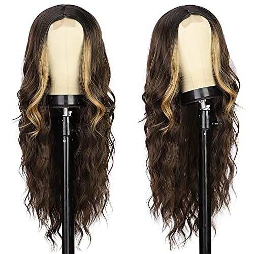 

Dark Brown Wigs for Women Blonde Hightlights Wig Natural Looking Long Wavy Wigs 24 Inch Heat Resistant Synthetic Wig Daily Party Use