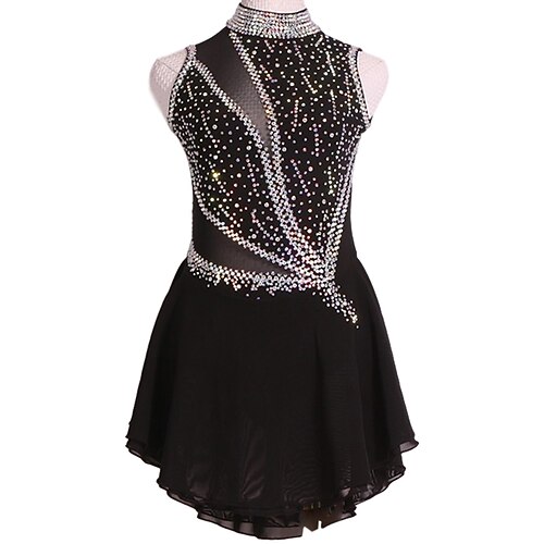 

Figure Skating Dress Women's Girls' Ice Skating Dress Outfits Black Open Back Mesh Spandex High Elasticity Competition Skating Wear Handmade Crystal / Rhinestone Sleeveless Ice Skating Figure Skating