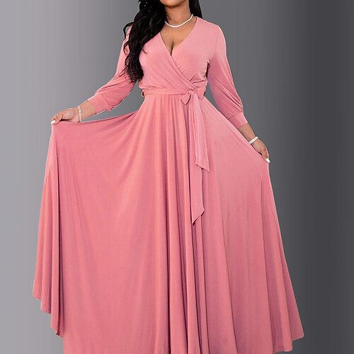 

Women's Plus Size Party Dress Solid Color V Neck Ruched Long Sleeve Winter Fall Elegant Prom Dress Maxi long Dress Formal Party Dress