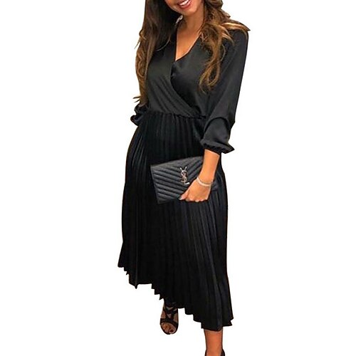 

Women's Party Dress Swing Dress Midi Dress Green Black Wine Long Sleeve Pure Color Ruched Fall V Neck Party Winter Dress Fall Dress S M L XL