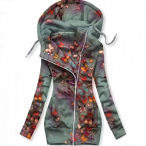 

Women's Plus Size Winter Jacket Jacket Pocket Zip Up Animal Floral Color Block Outdoor Causal Long Sleeve Hooded Regular Fall Spring Green Black Blue L XL XXL 3XL