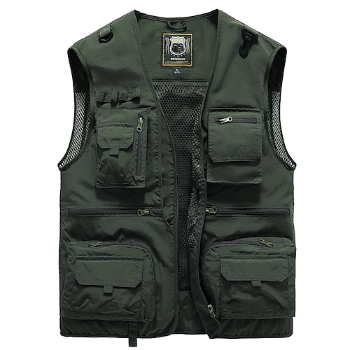 

Men's Vest Gilet Breathable Outdoor Street Daily Zipper V Neck Sporty Casual Jacket Outerwear Solid Color Pocket Full Zip Army Green Khaki Red / Summer / Fall / Sleeveless